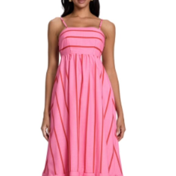 NWT-Women Striped Maxi Dress Spaghetti Strap Cutout Ruffle Long Dress Size Small - Picture 1 of 6